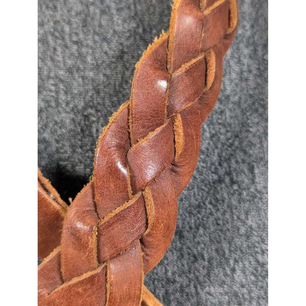 Abercrombie & Fitch Brown Braided Leather Belt Brass Buckle Moose Logo Small